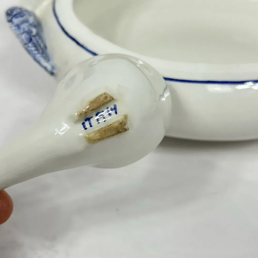 Blue White Ceramic Duck Tureen Ladle Lid Made in Italy Country Farmhouse Decor